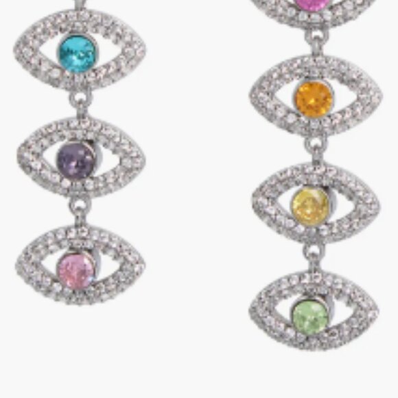 KURT GEIGER LONDON Crystal & CZ Evil Eye Linear Drop Earrings - Picture 5 of 5